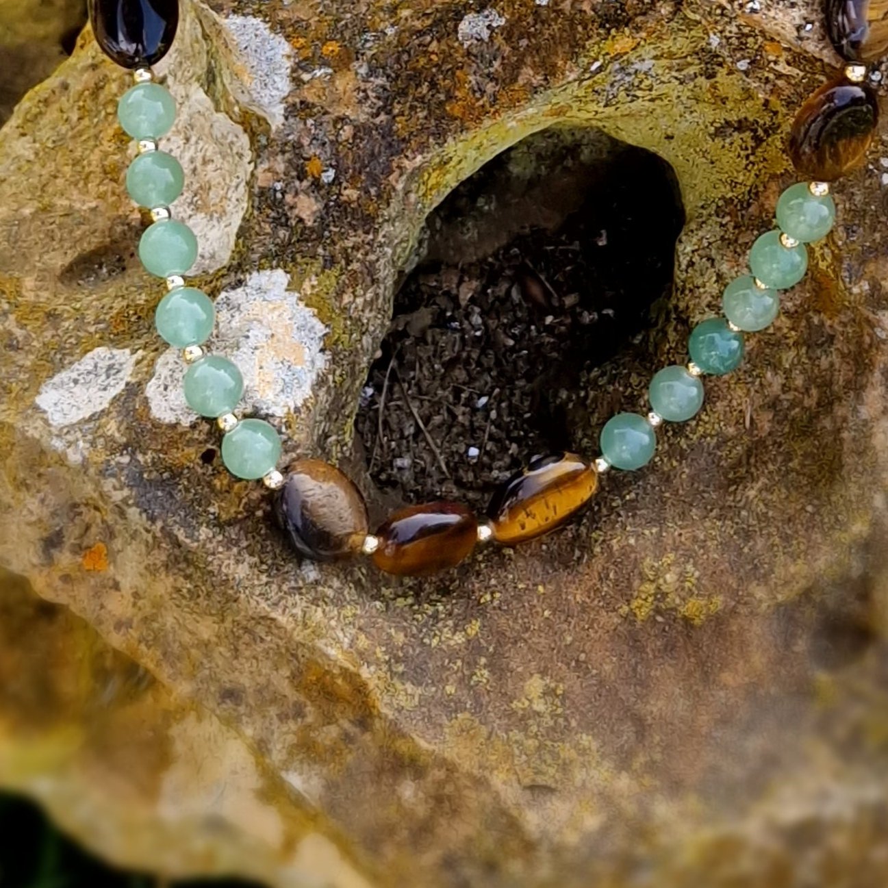 Collar Cohérence® - Piedras lunares, Amazonita, Oro.