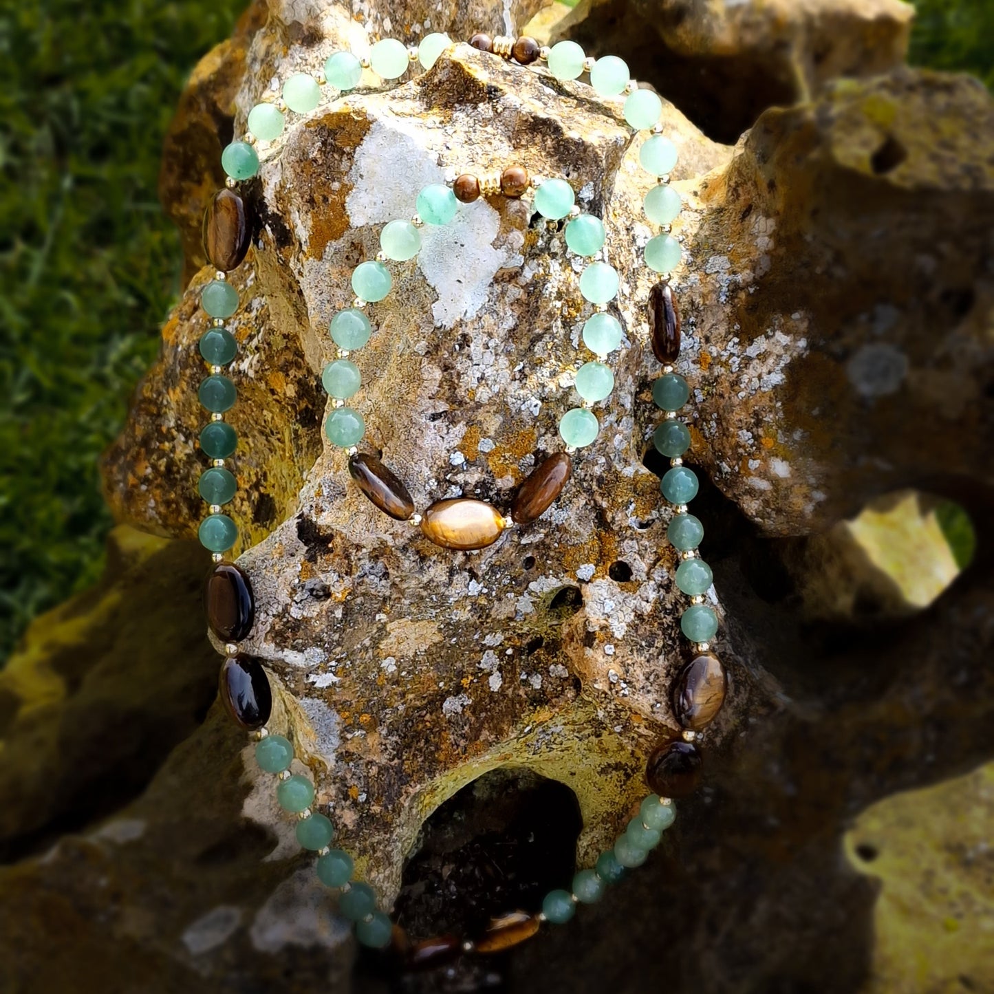 Bracelet de Cohérence® - Aventurine AA, perle or rempli 14K, plate oeil de tigre