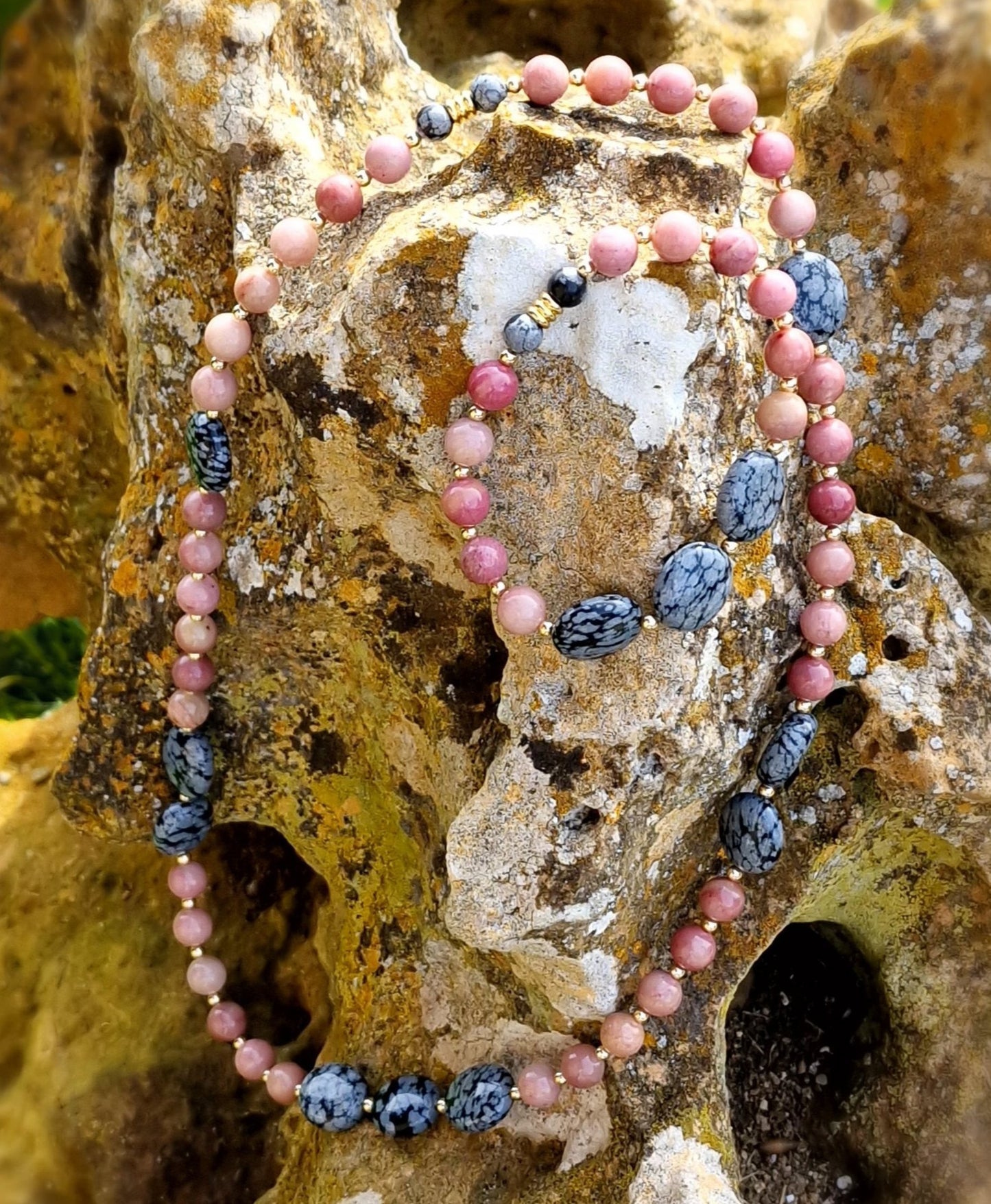 Collar Cohérence® - Piedras lunares, Amazonita, Oro.