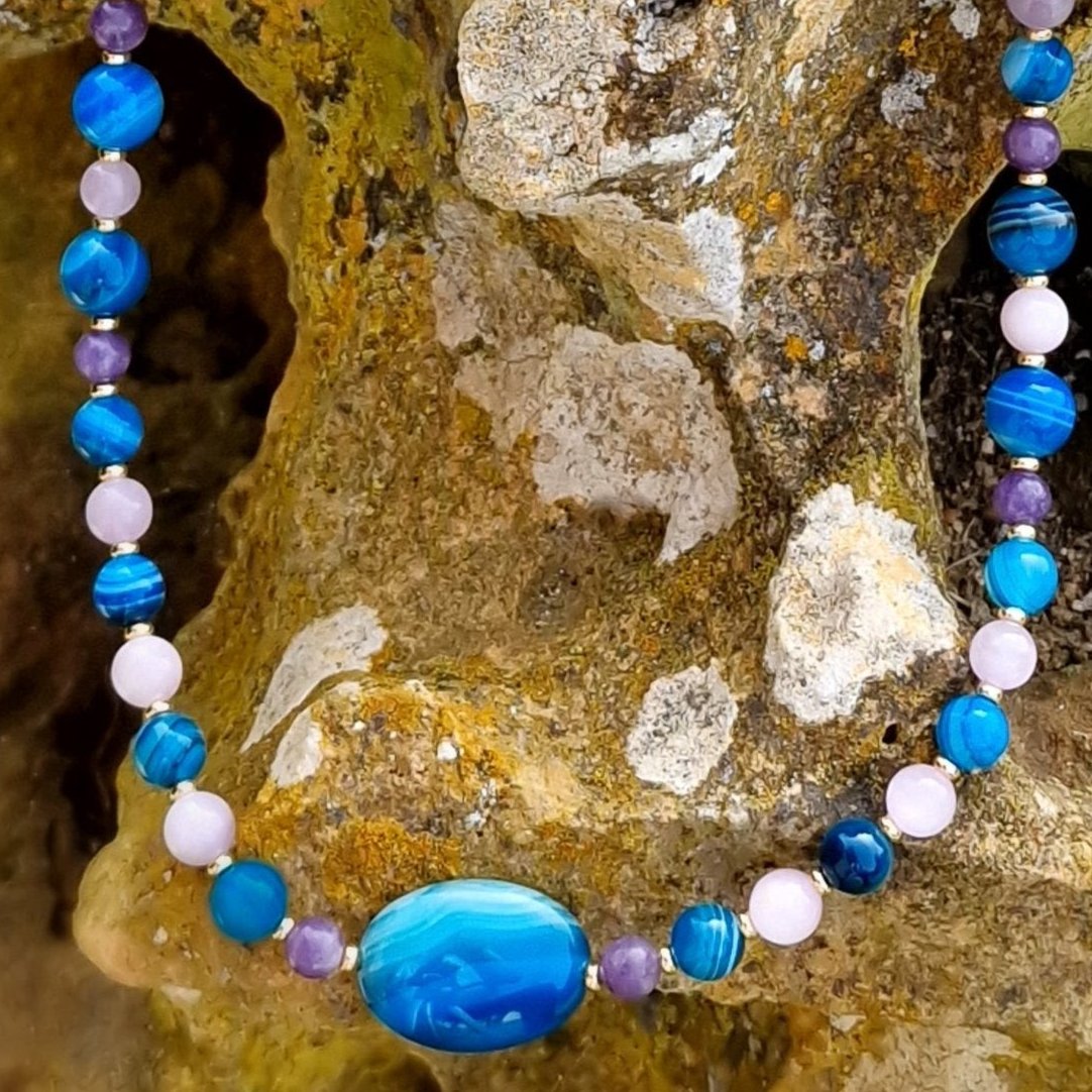 Collar Cohérence® - Piedras lunares, Amazonita, Oro.