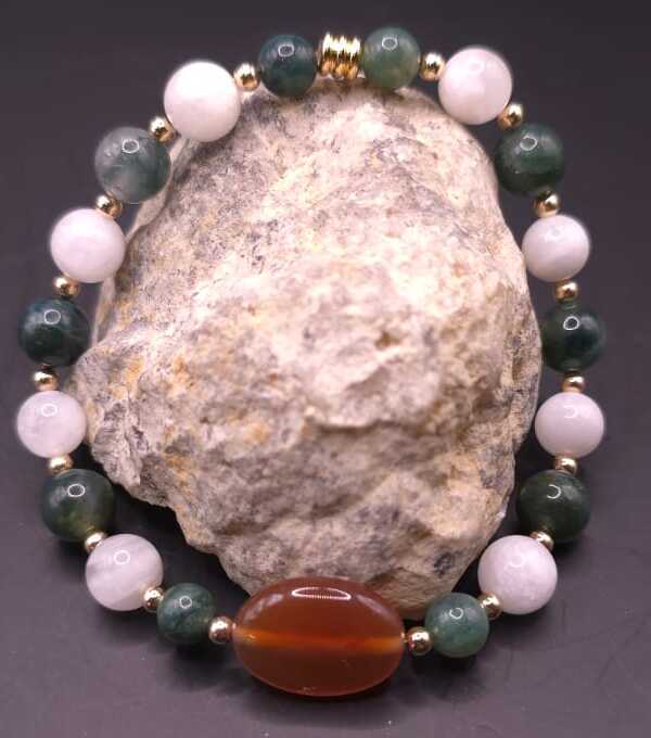 Bracelet de Cohérence® - Cornaline, Or, Agate mousse, Pierre de Lune
