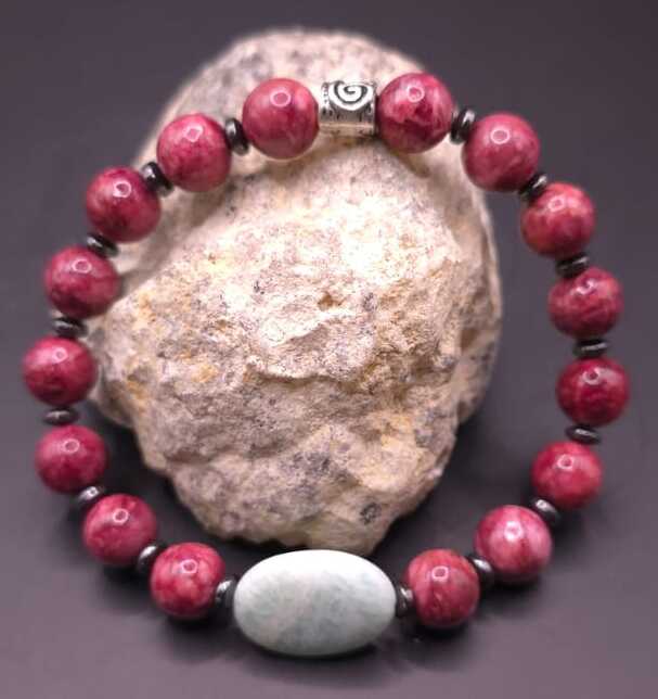 Bracelet de Cohérence® - Amazonite, Hématite, Marbre teint brun
