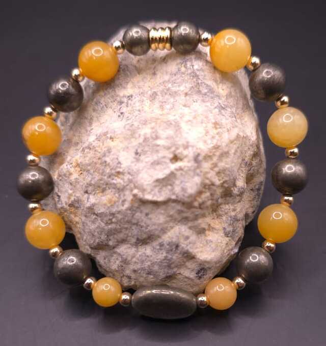Bracelet de Cohérence® - Pyrite, Or, Jade cire d'abeille, Pyrite
