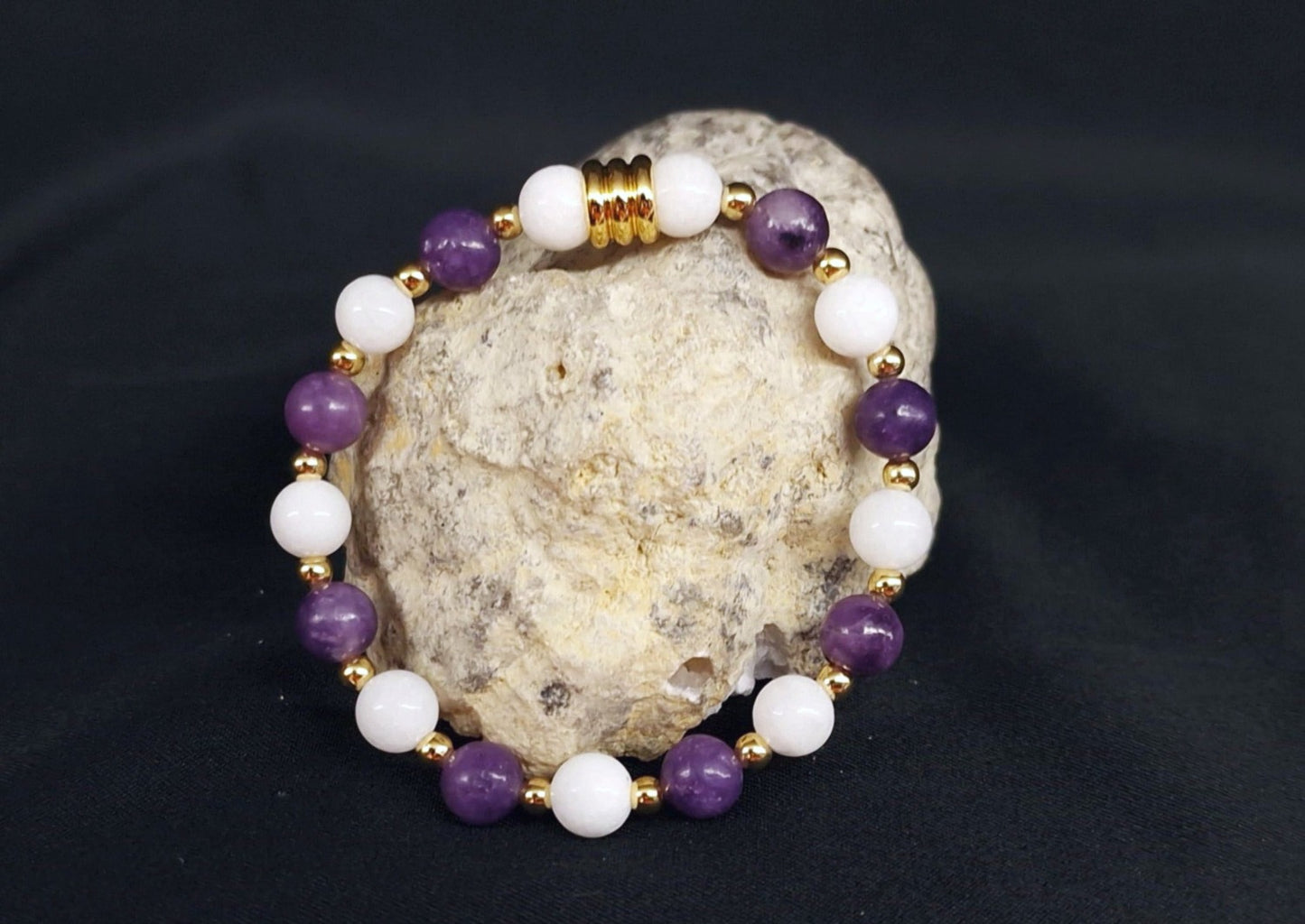 Bracelet de Cohérence® Enfants - Lapidolite, Or, Jade Blanche
