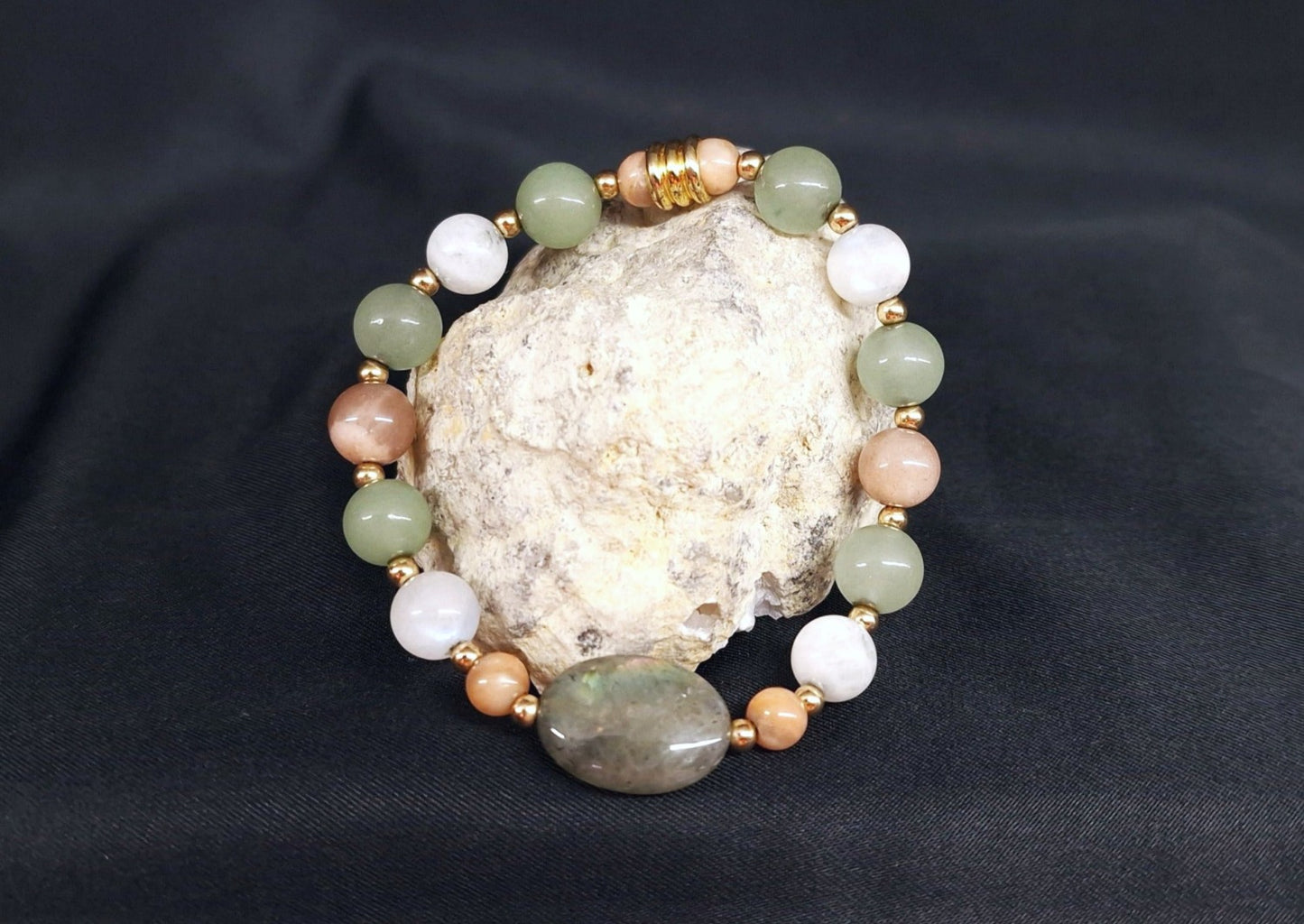Bracelet de Cohérence® - Labradorite, Pierre de soleil, Pierre de lune, Aventurine, Or