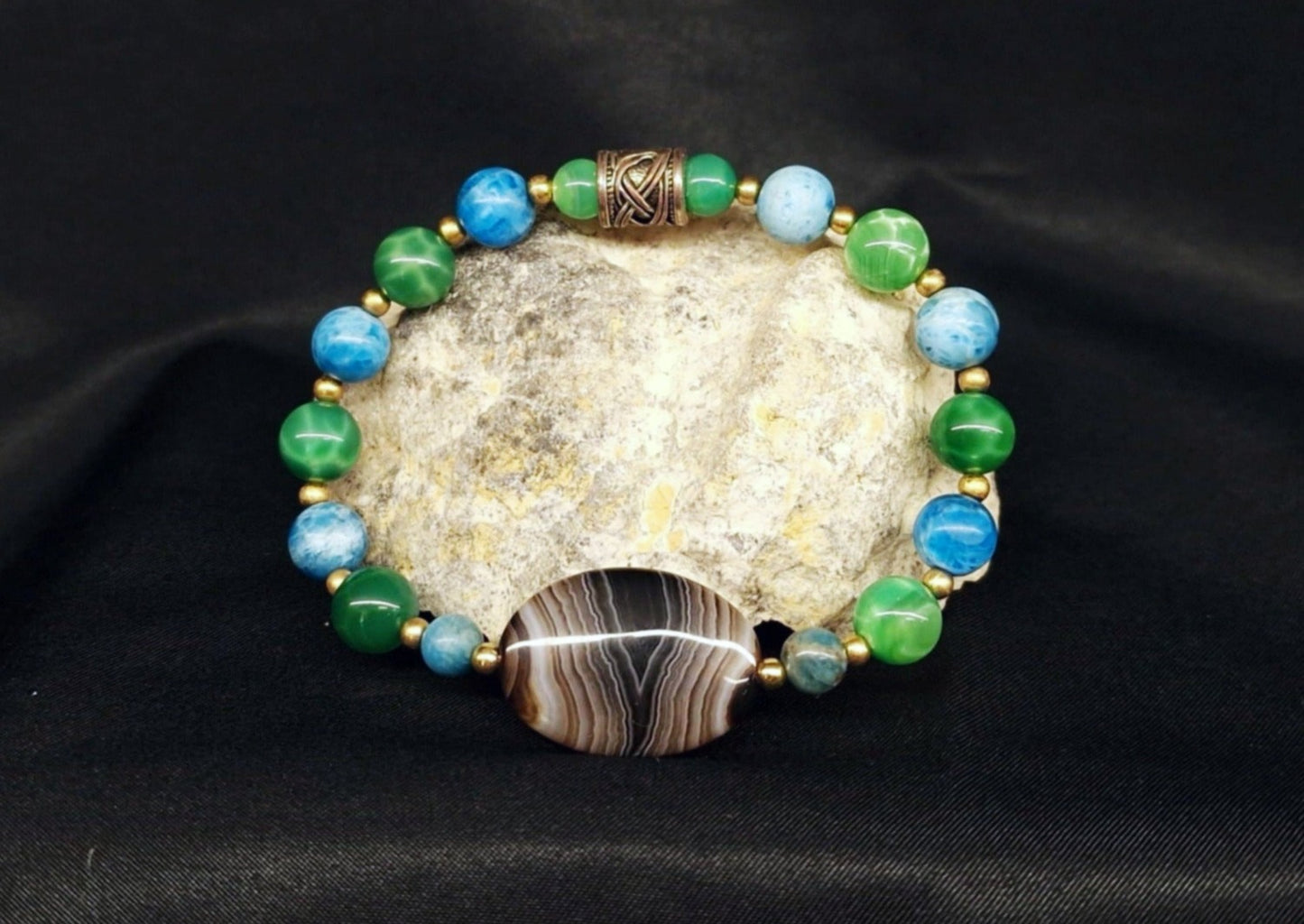 Bracelet de Cohérence® - Agate du Botswana, Or, Agate paon, Apatite