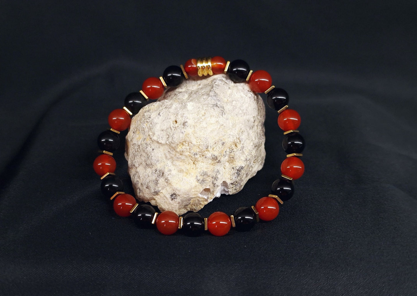 Bracelet de Cohérence® - Obsidienne, Hématite dorée, Cornaline rouge