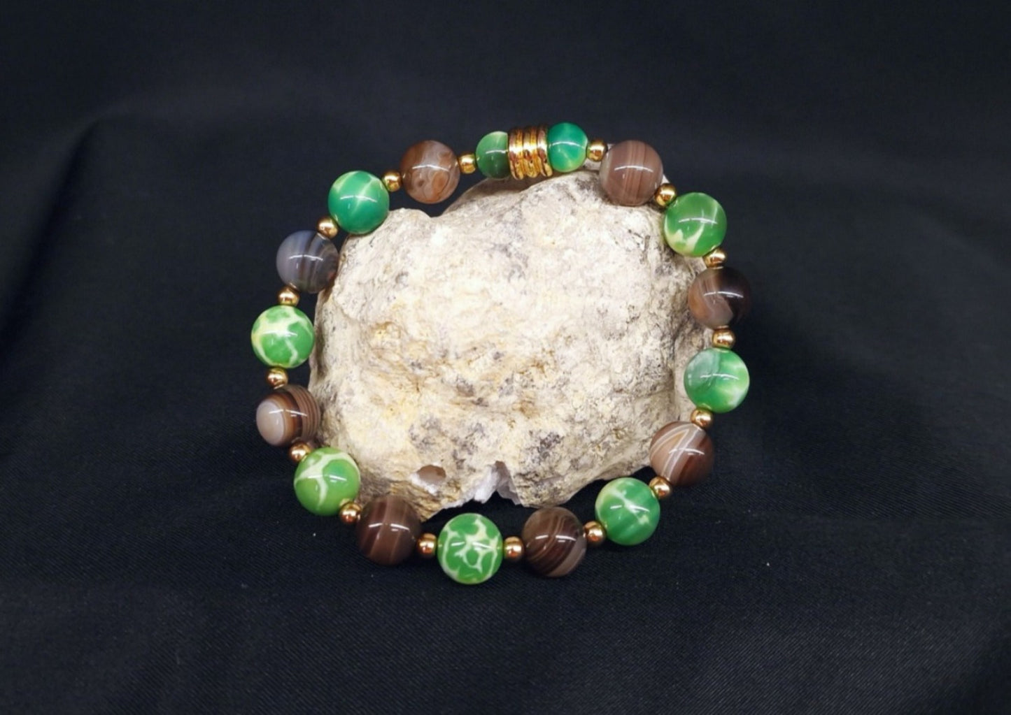 Bracelet de Cohérence® - Agate Paon, Or, Agate du Botswana