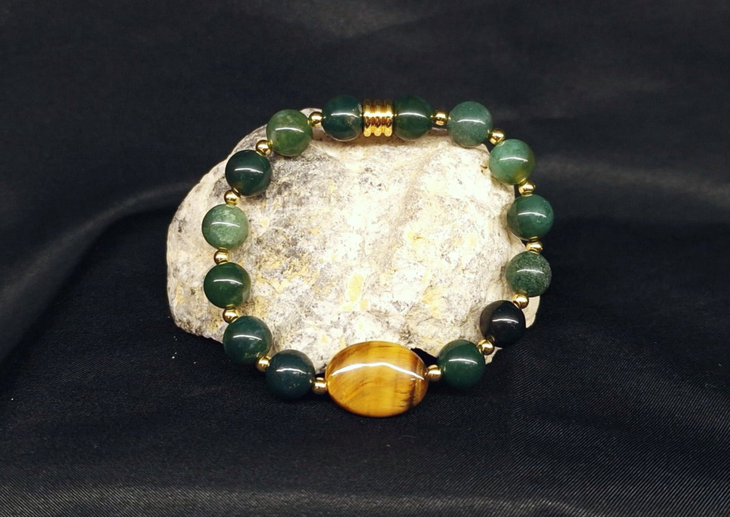 Bracelet de Cohérence® - Oeil de tigre, Or, Agate mousse