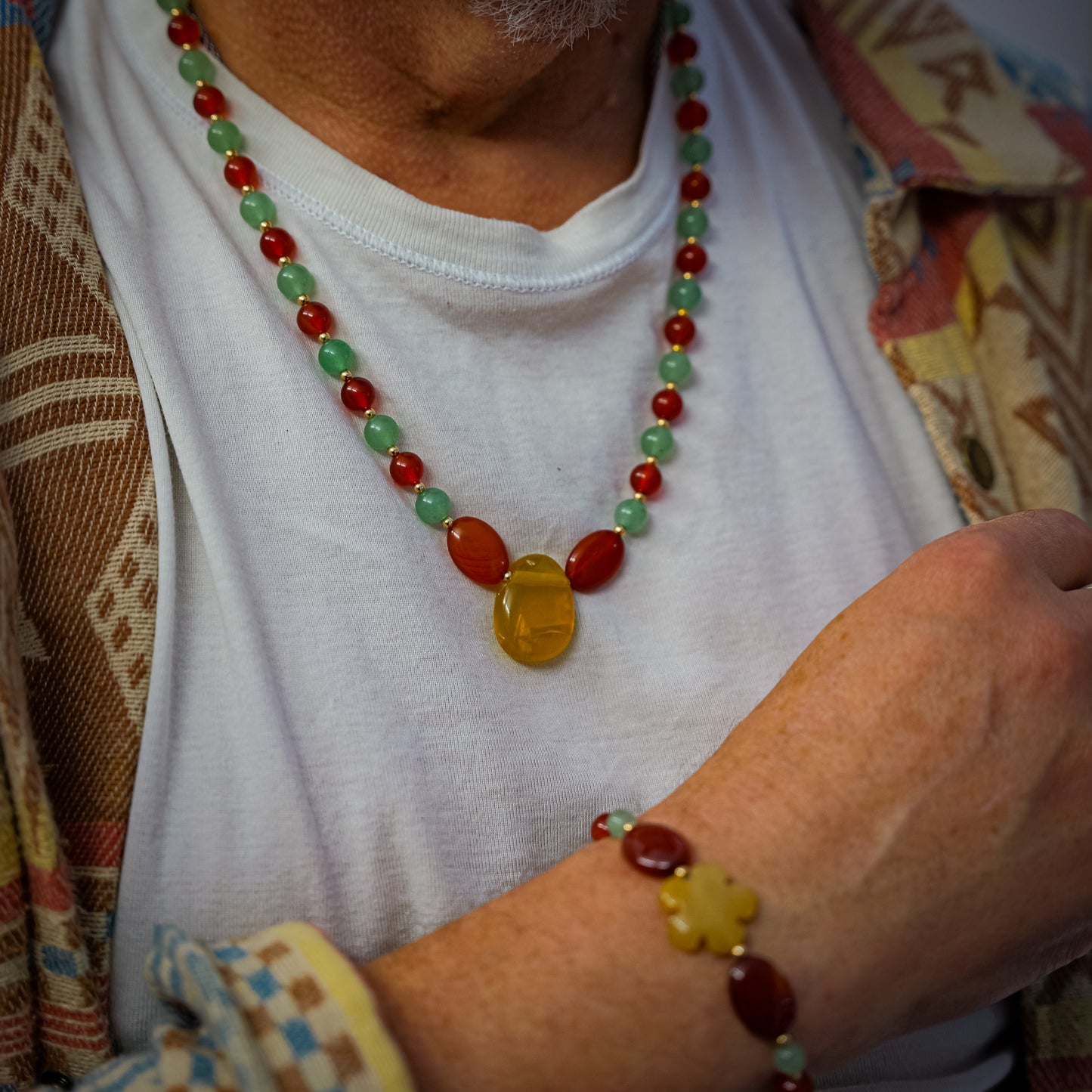 Collier de Cohérence® - Cornaline, amazonite, perle or rempli 14K, fleur critine