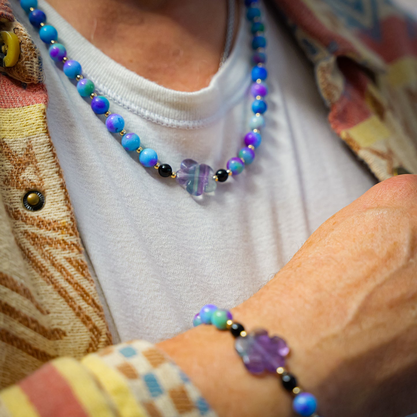 Collar Cohérence® - Piedras lunares, Amazonita, Oro.