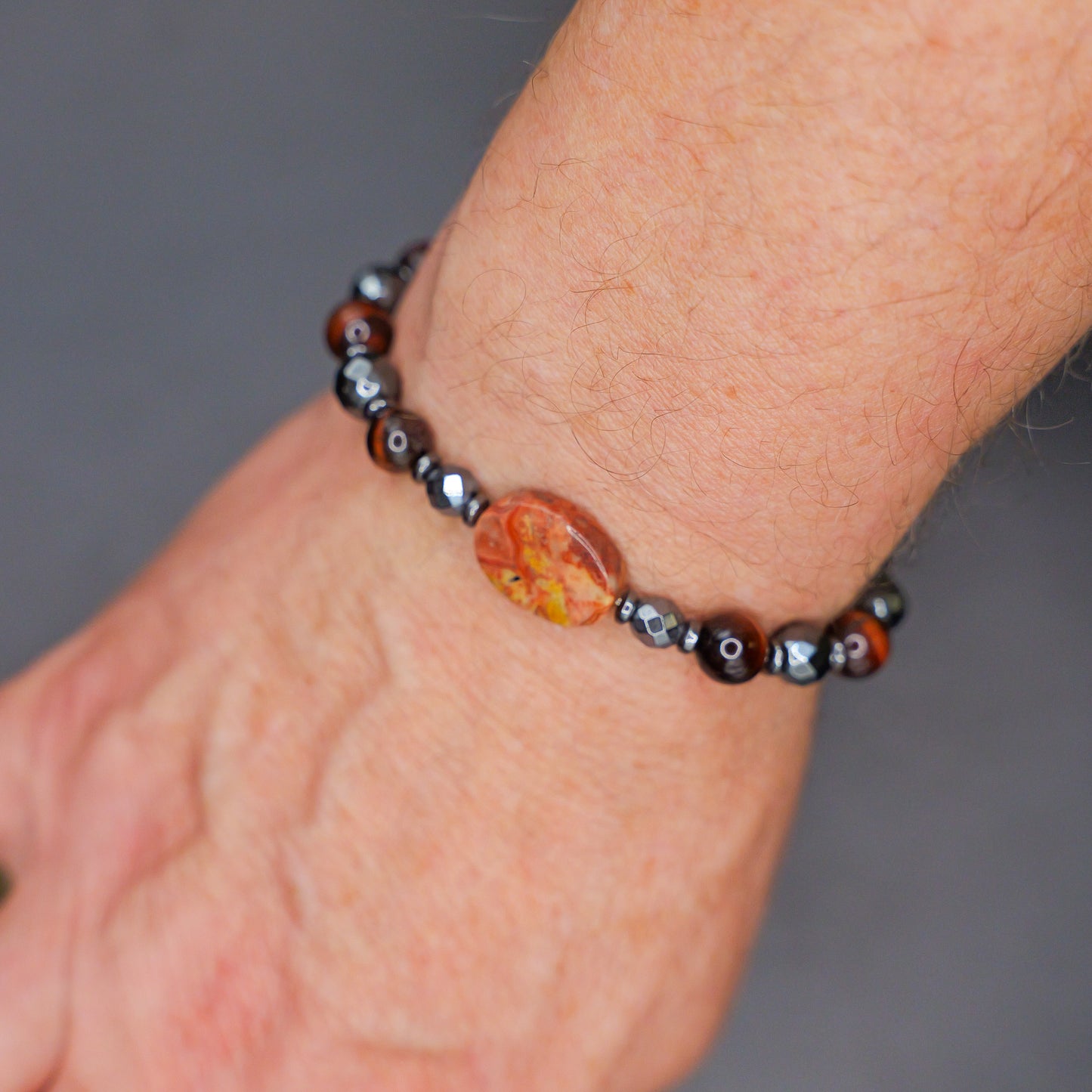 Bracelet de Cohérence® - Oeil de taureau, hématite facettée, hématique, jaspe picasso