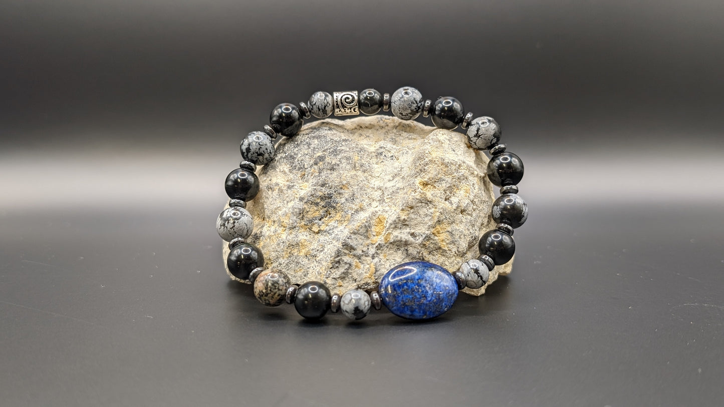 Bracelet de Cohérence® - Lapis Lazuli, Obsidienne, Obsidienne flocon de neige, Hématite
