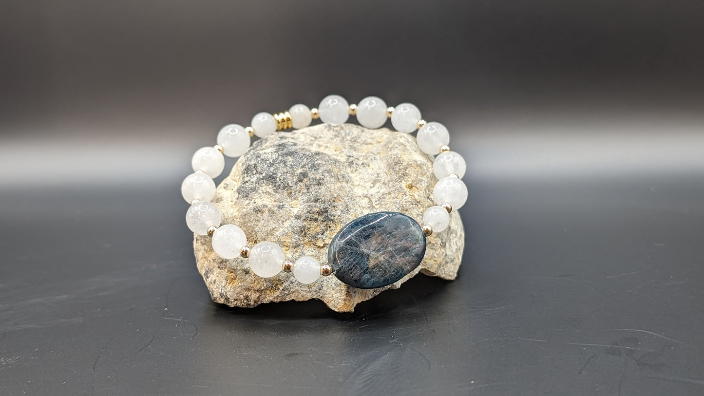 Bracelet de Cohérence® - Apatite bleue, Or, Jade blanche
