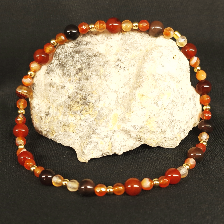 Bracelet de pied de Cohérence® - Agate rouge, Cornaline, Or.