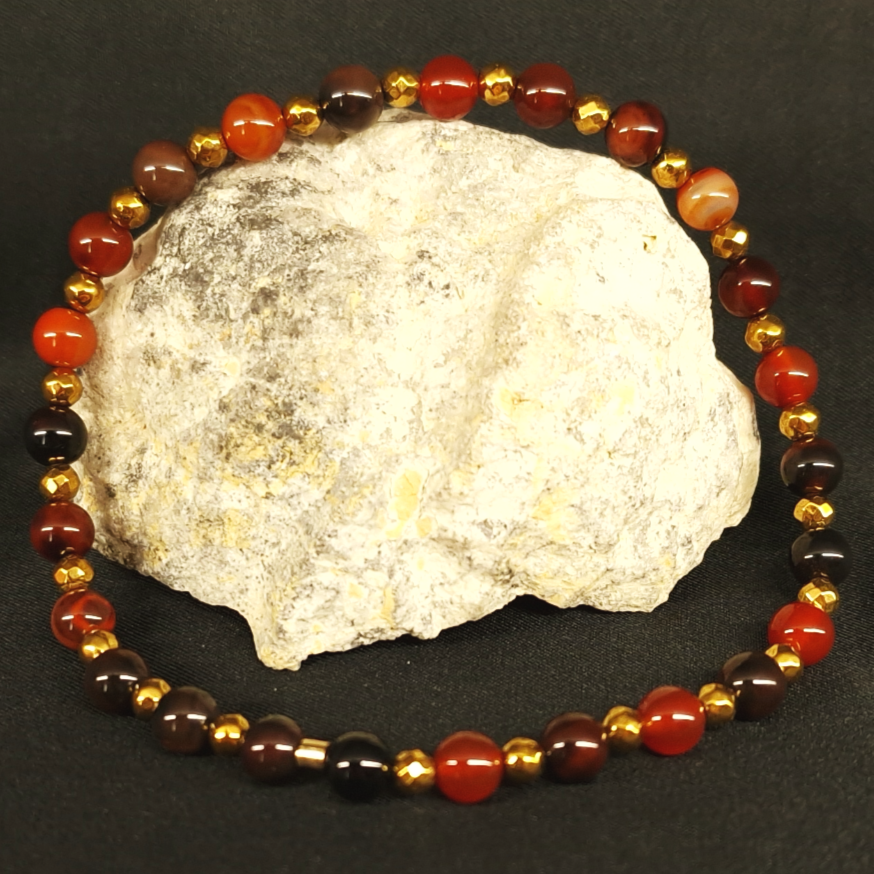 Bracelet de pied de Cohérence® - Agate rouge, Hématite.
