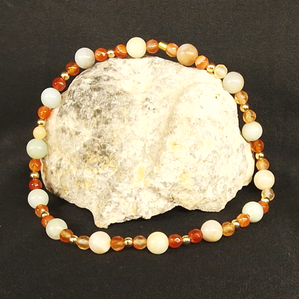 Bracelet de pied de Cohérence® - Amazonite, Cornaline, Or.