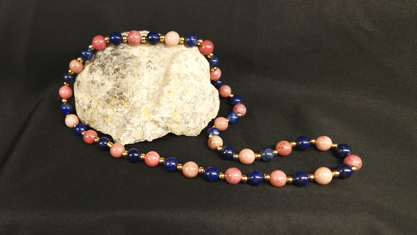 Collier de Cohérence® - Lapis-Lazuli, Rhodonite, Or