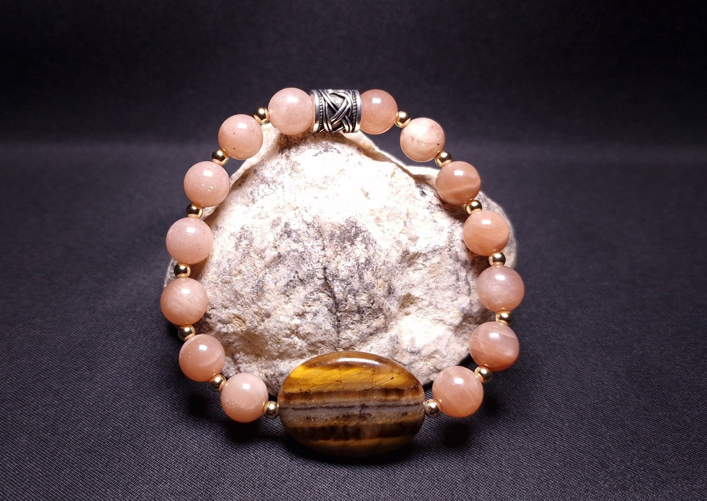 Bracelet de Cohérence® - Oeil de tigre, Or, Pierre de soleil