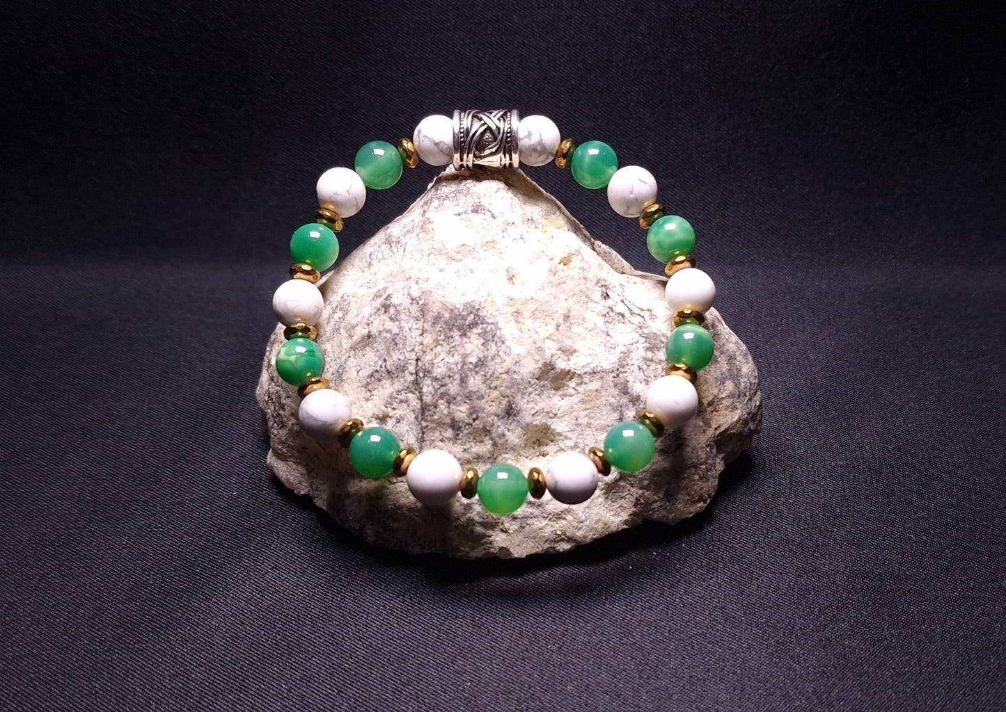 Bracelet de Cohérence® Enfants - Howlite, Agate paon, Hématite dorée