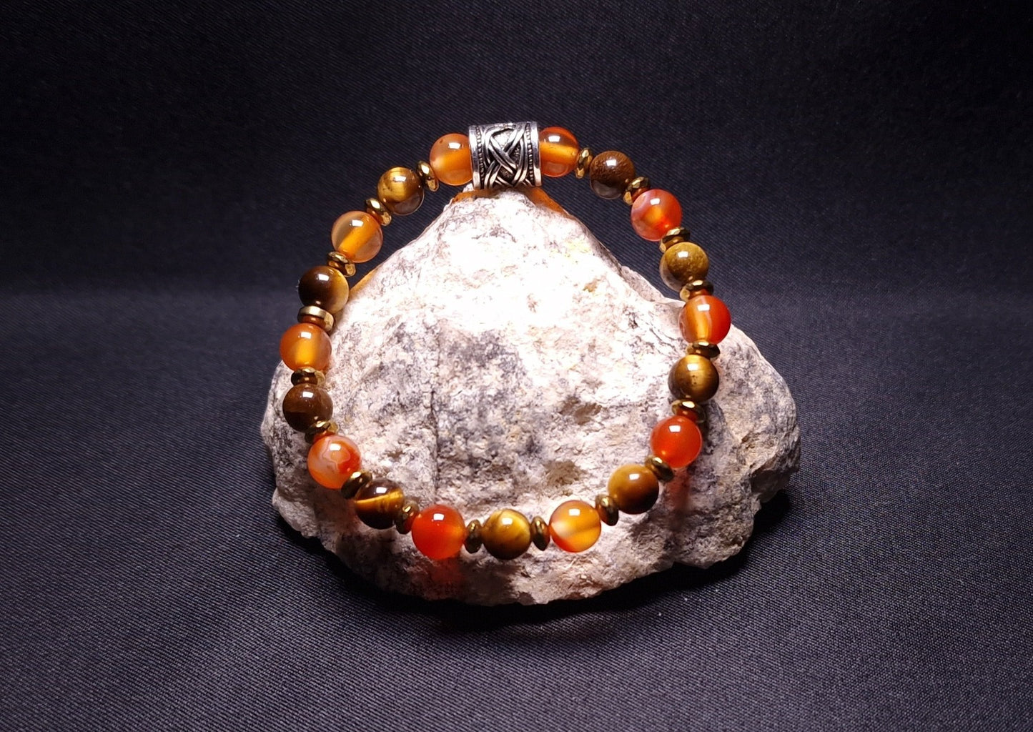 Bracelet de Cohérence® Enfants - Oeil de tigre, Cornaline, Hématite dorée facettée