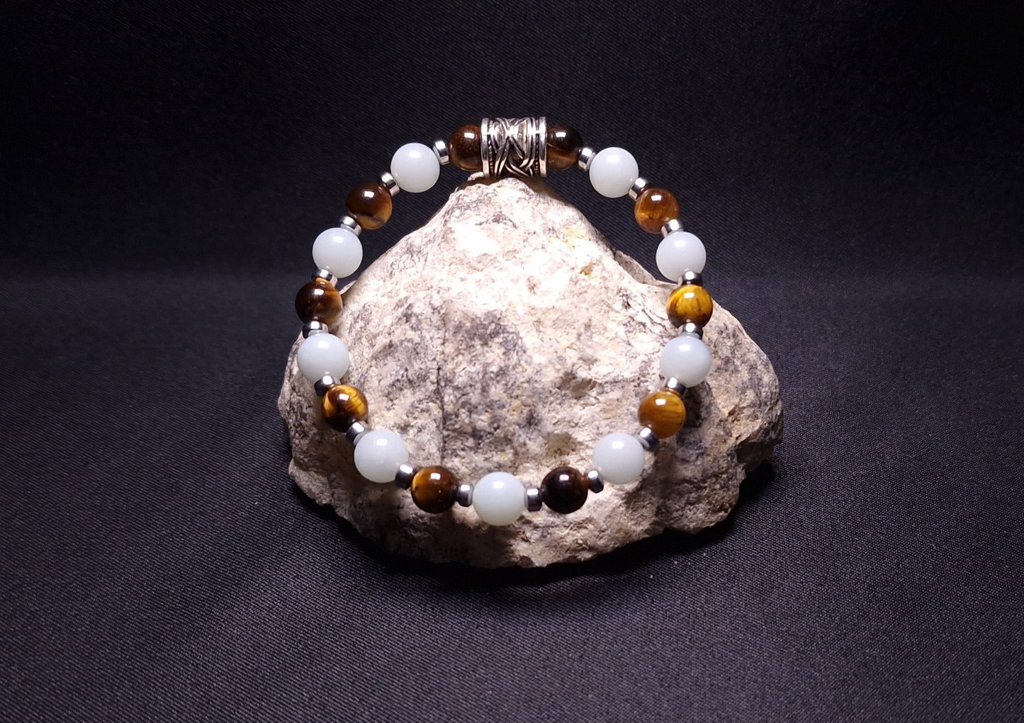 Bracelet de Cohérence® Enfants - Oeil de tigre, Jade blanche, Hématite