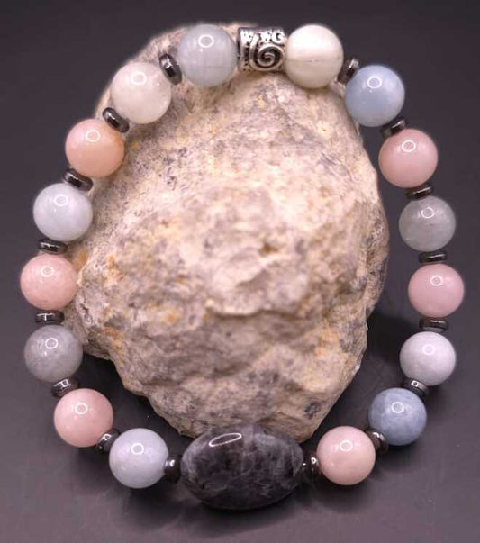 Bracelet de Cohérence® - Labradorite grise, Hématite, Beryl Morganite