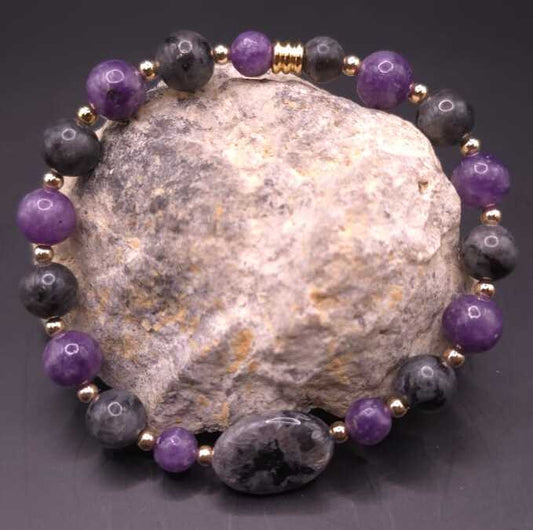 Bracelet de Cohérence® - Labradorite grise, Or, Kunzite foncée, Labradorite grise