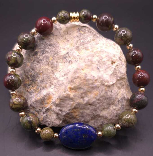 Bracelet de Cohérence® - Lapis Lazuli, Or, Jaspe sang de dragon