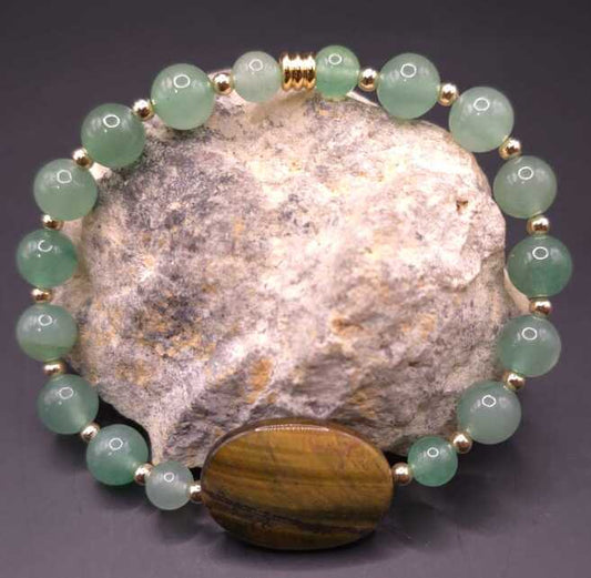 Bracelet de Cohérence® - Oeil de tigre, Or, Aventurine verte