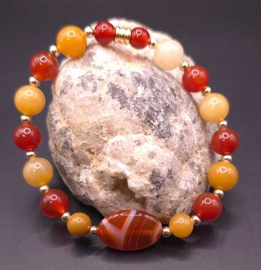 Bracelet de Cohérence® - Agate rouge, Or, Cornaline rouge, Jade topaze