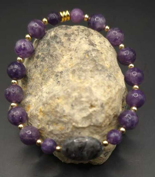 Bracelet de Cohérence® - Labradorite grise, Or, Kunzite foncée