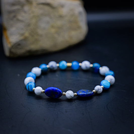 Bracelet de Cohérence® - howolite, jaspe océan, Lapis-Lazuli, Or 14k plein