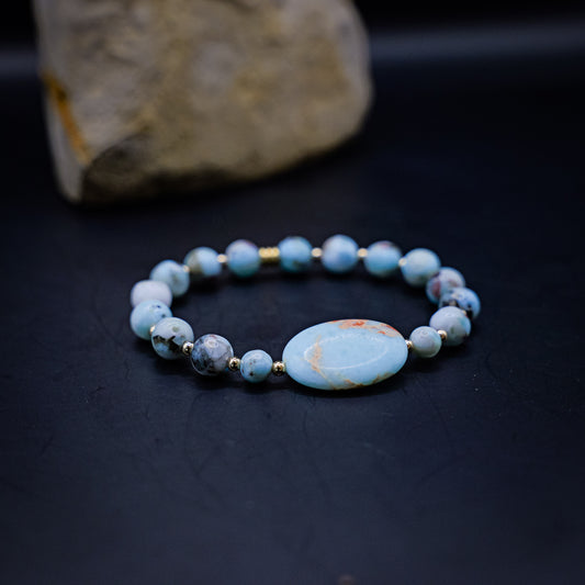 Bracelet de Cohérence® exeptionel en  Larimar AA, perle or rempli 14k (sur commande)