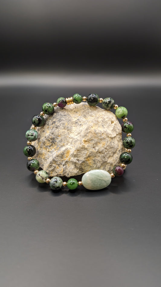 Coherence® Bracelet - Amazonite, Gold, Ruby Zoisite 