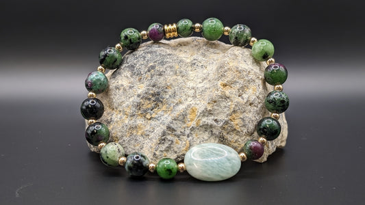 Bracelet de Cohérence® - Amazonite, Or, Rubis Zoïsite