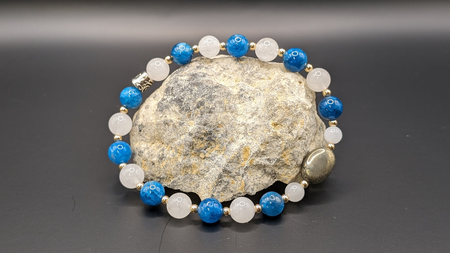 Bracelet de Cohérence® - Pyrite, Or, Apatite bleue, Jade blanche