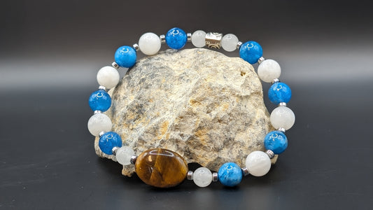 Bracelet de Cohérence® - Oeil de tigre, Hématite, Apatite bleue, Pierre de Lune