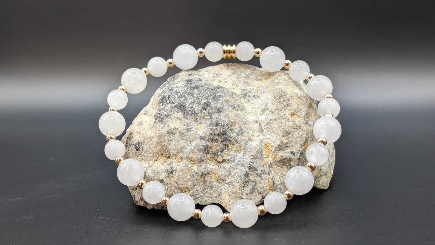 Pulsera Cohérence® - Jade blanco, Oro 